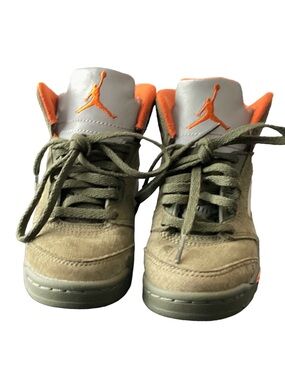 Jordan Kids Olive Suede Sneakers with Orange Jumpman Accents
